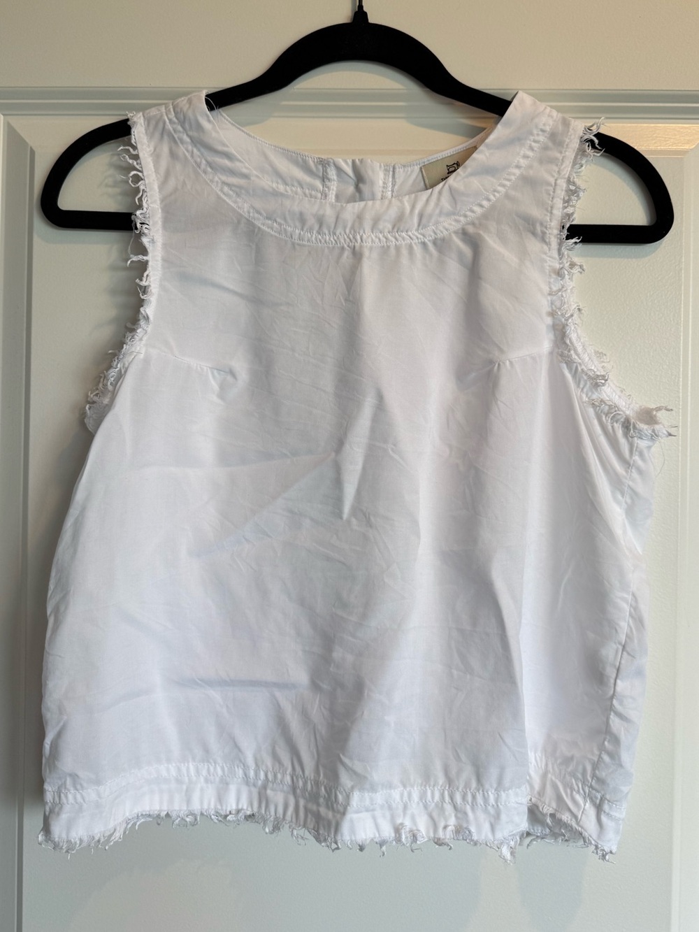 Women’s White Sleeveless Frayed Edge Top